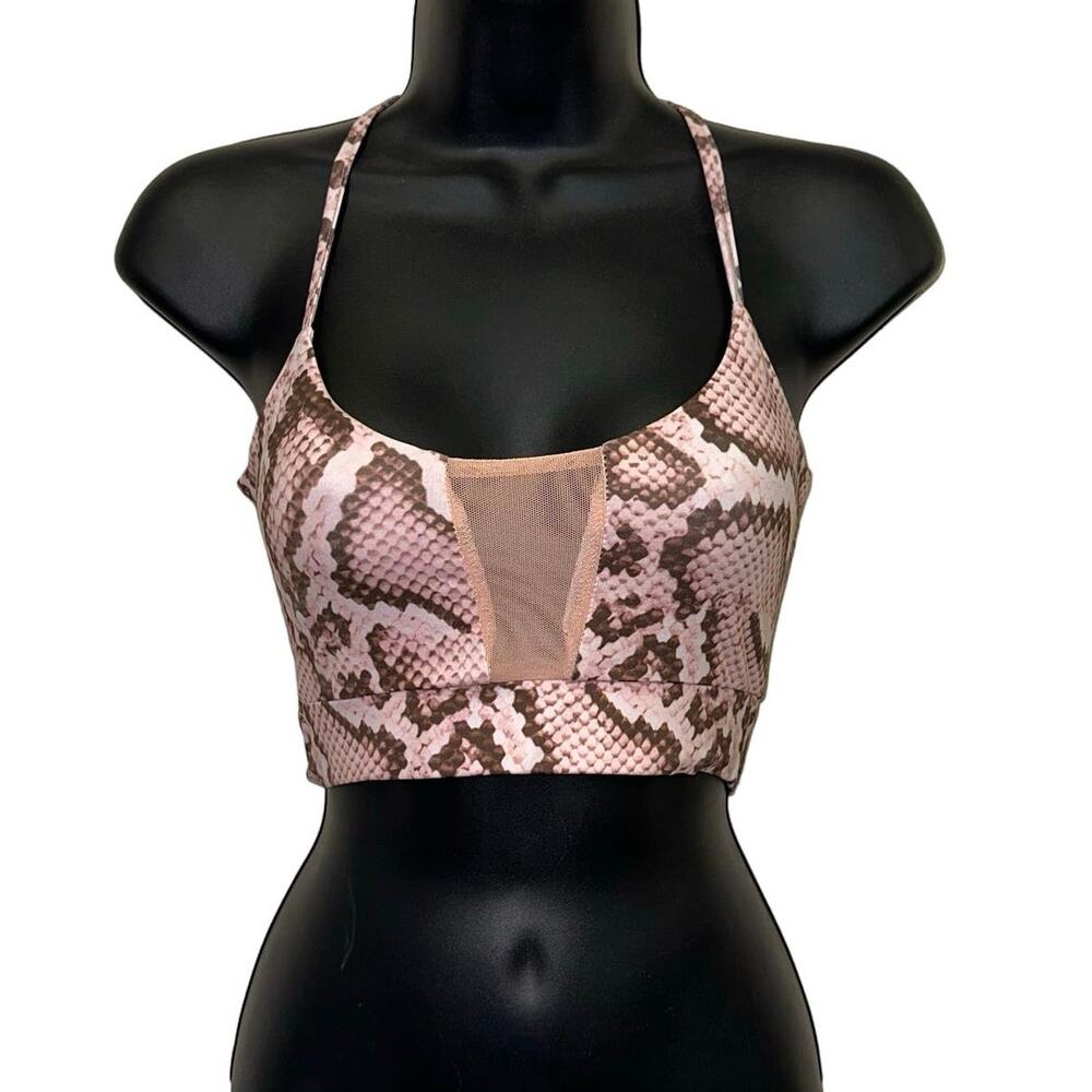 PrettyLittleThing Snakeskin Halter Crop Top Size 2 Mesh Insert Bralette Y2K